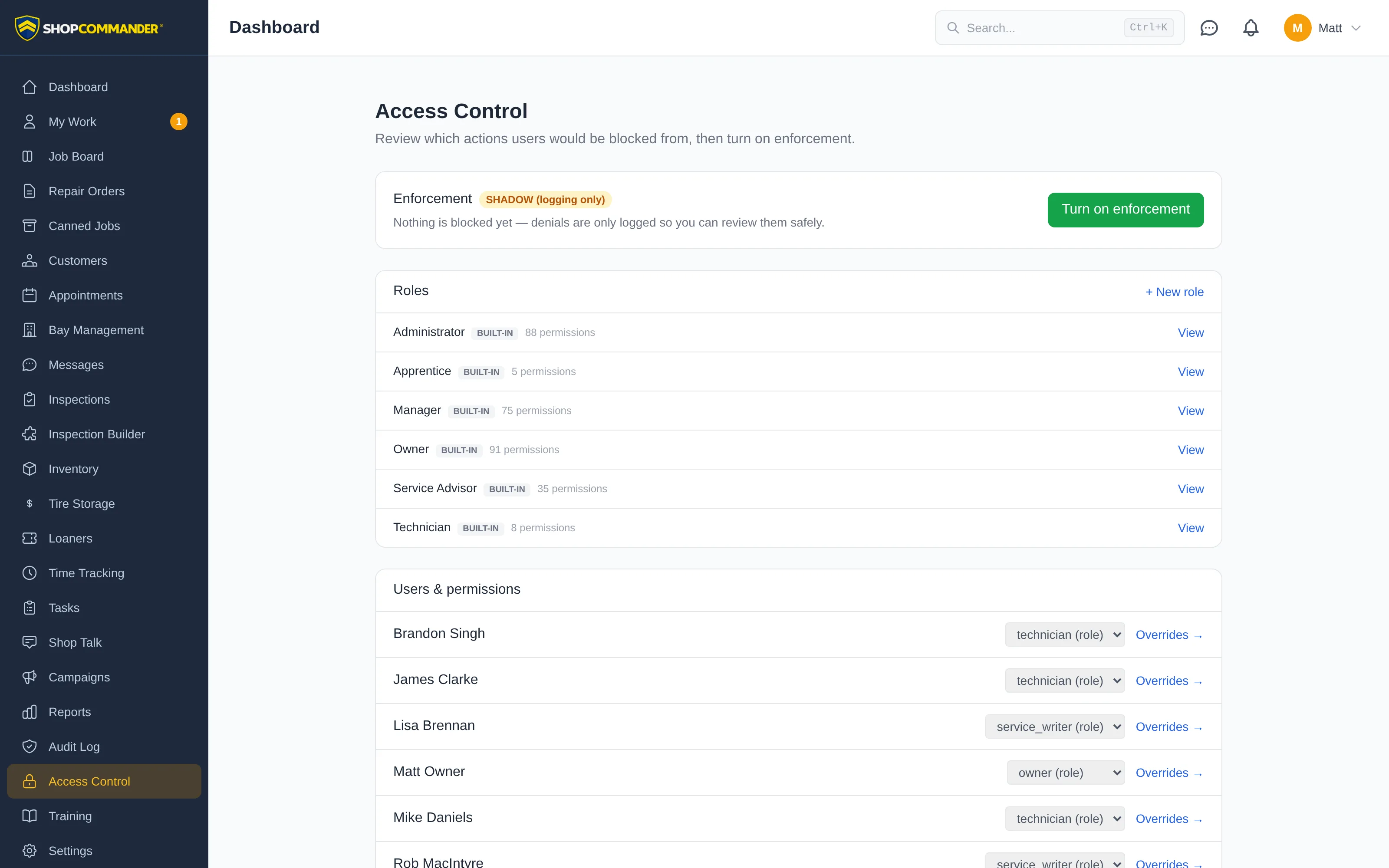 The Access Control page