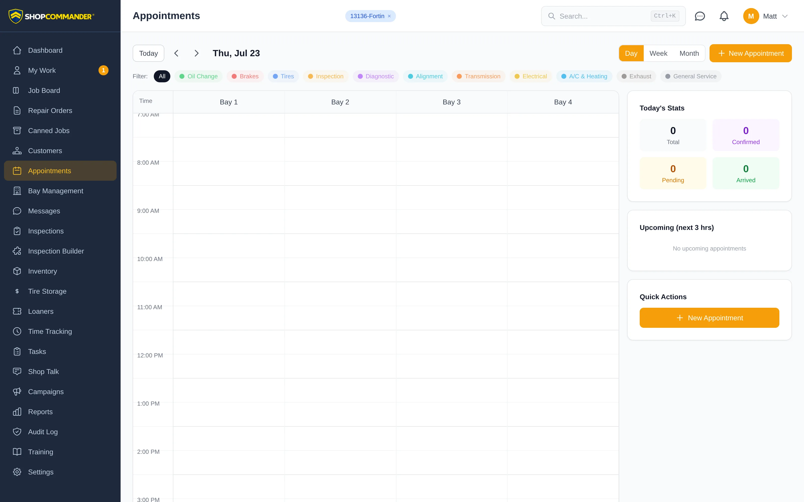 The appointments calendar