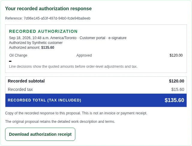 Recorded authorization response