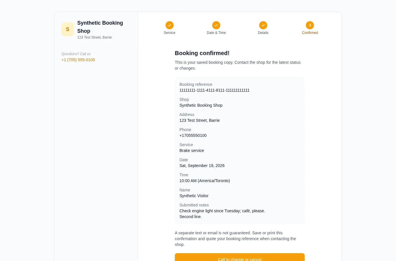 A booking confirmation