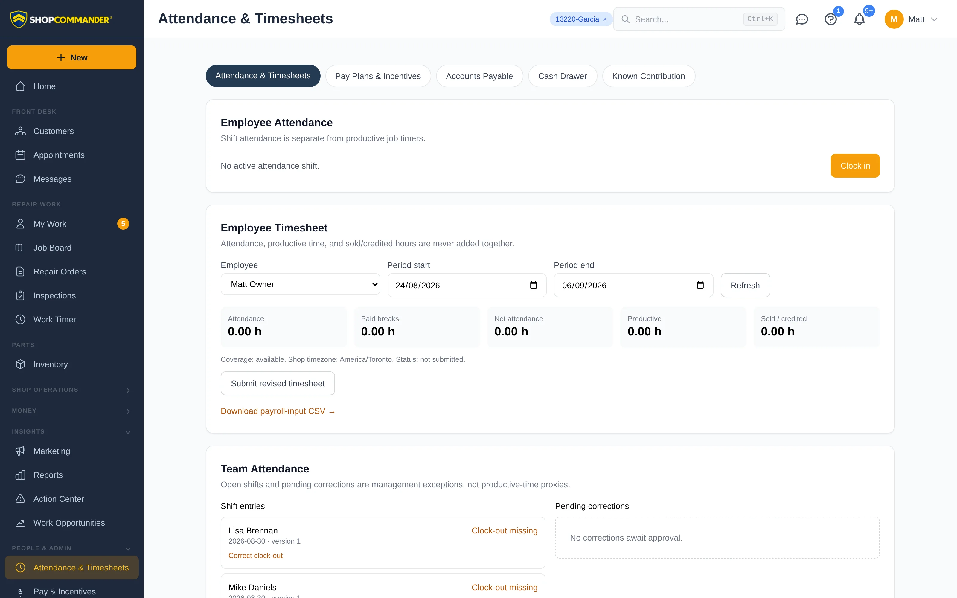 Attendance and timesheets
