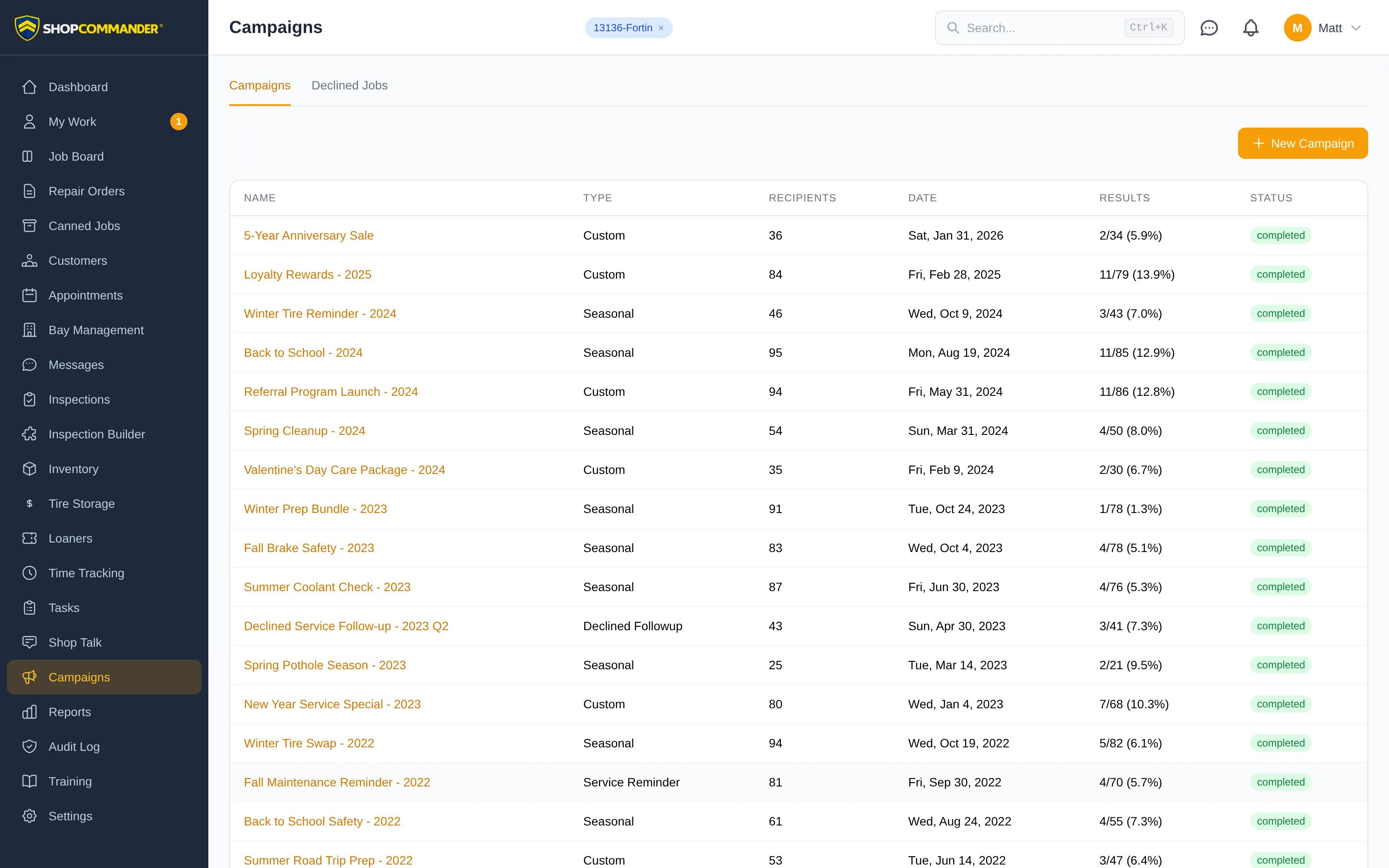 The campaigns page