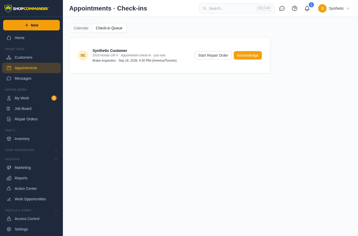 Arrival queue with appointment context