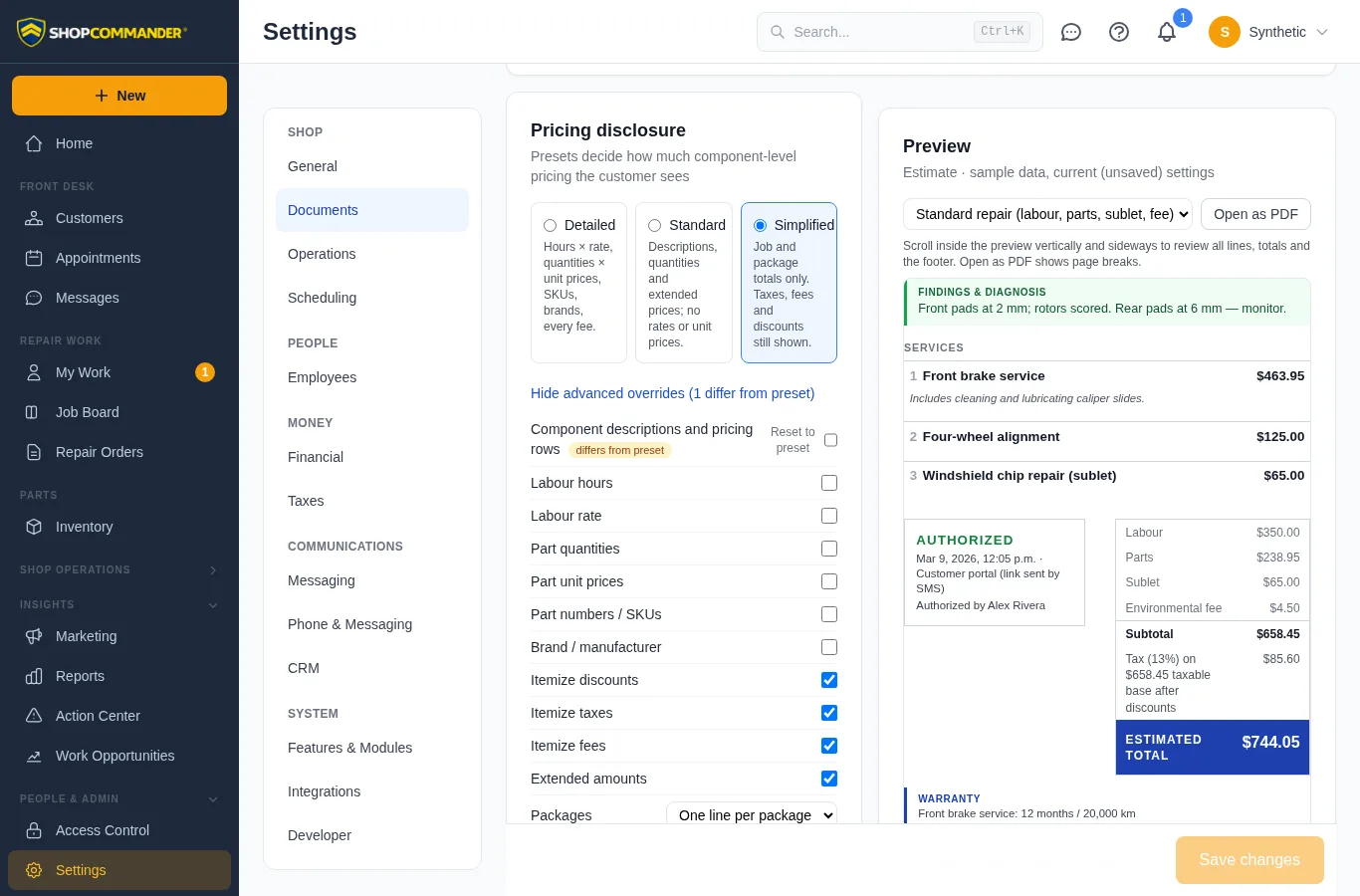 Document settings