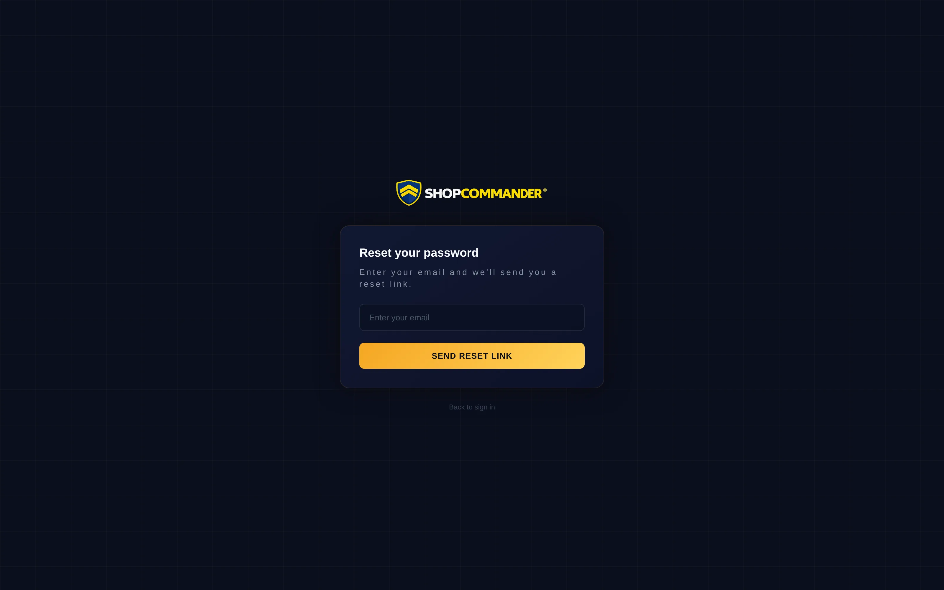 The password reset page