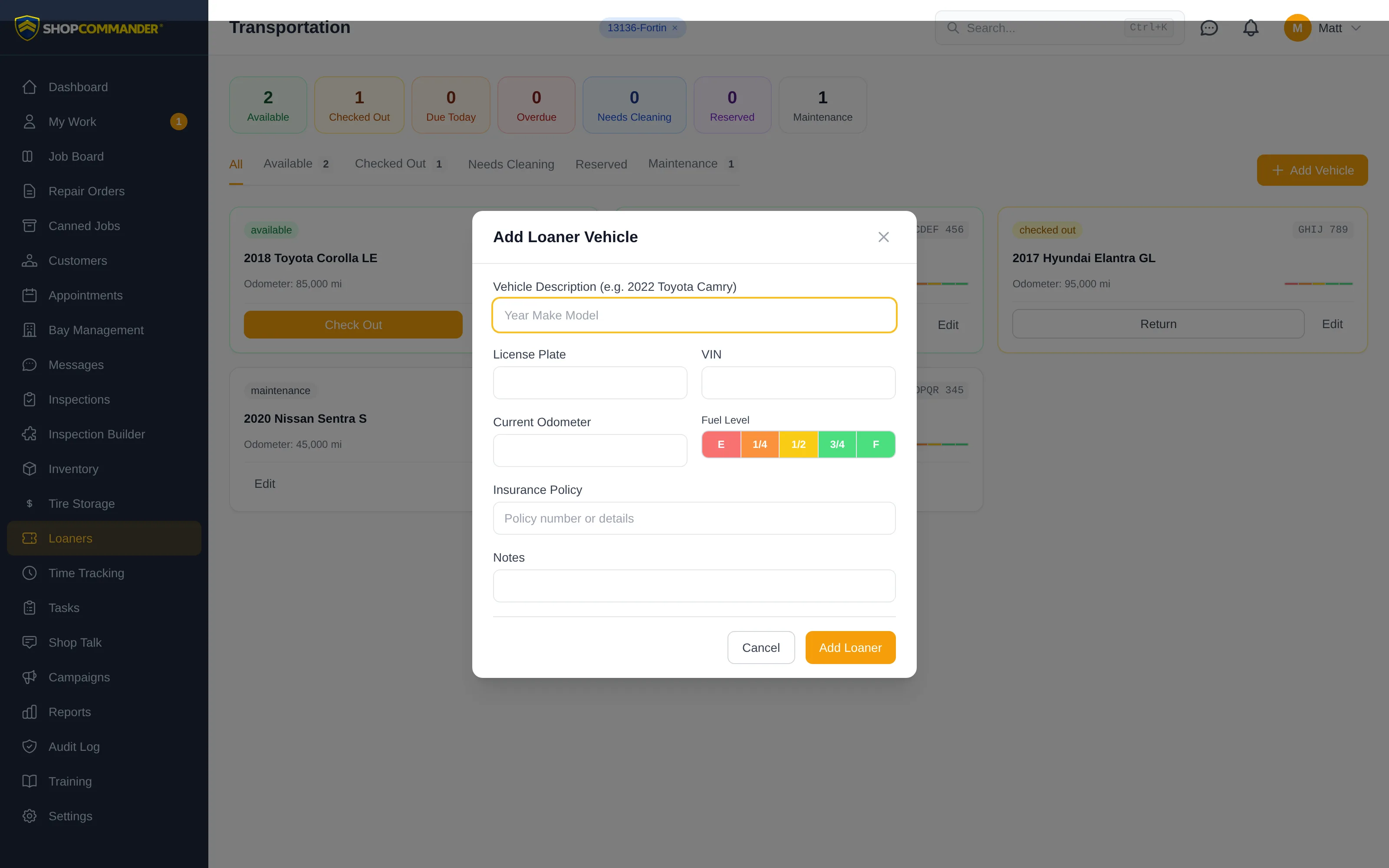 Adding a vehicle to the transportation fleet