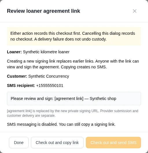 Review the loaner recipient and message
