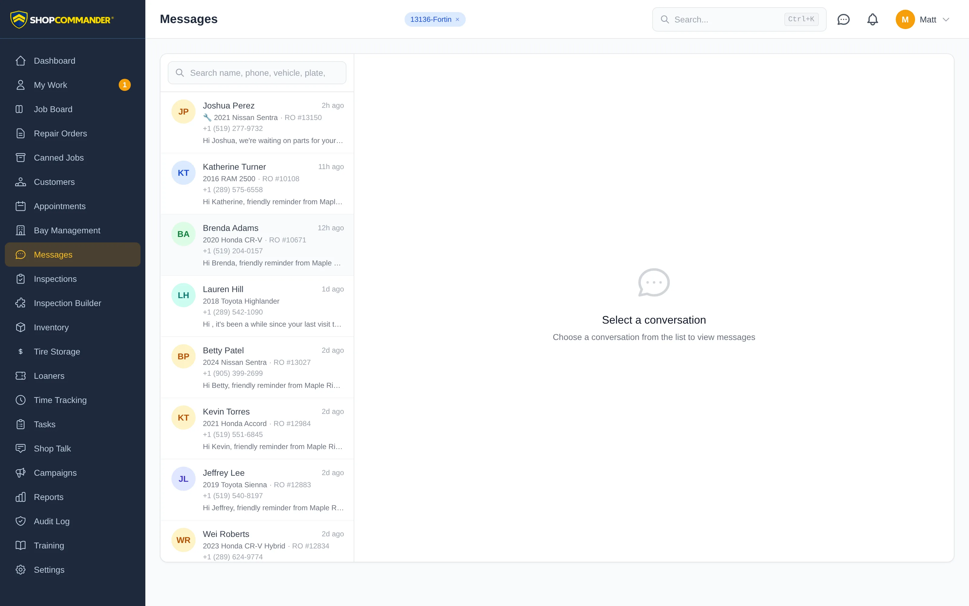 The messages inbox