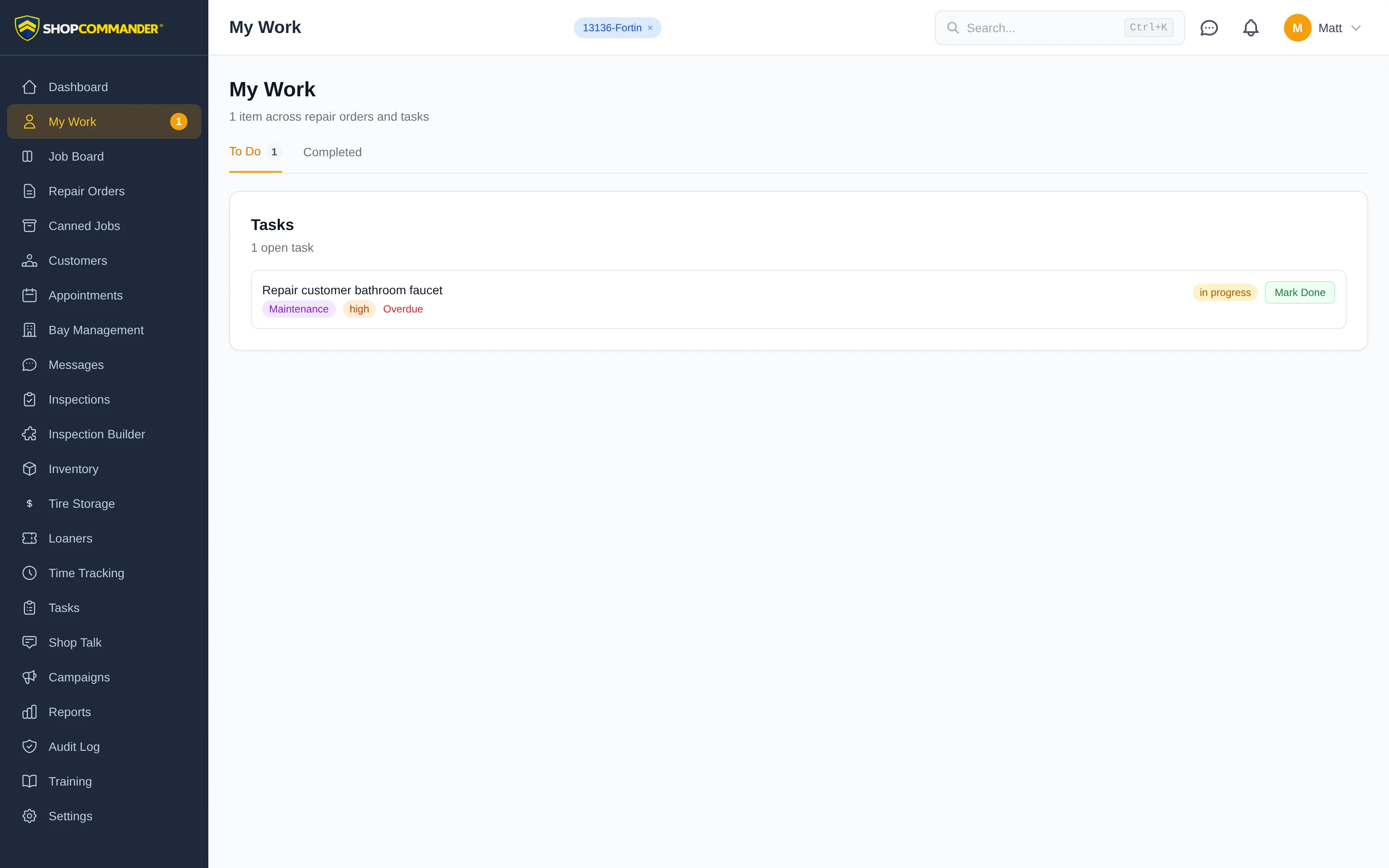 The My Work page