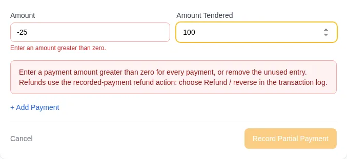 Correct a payment amount before collecting