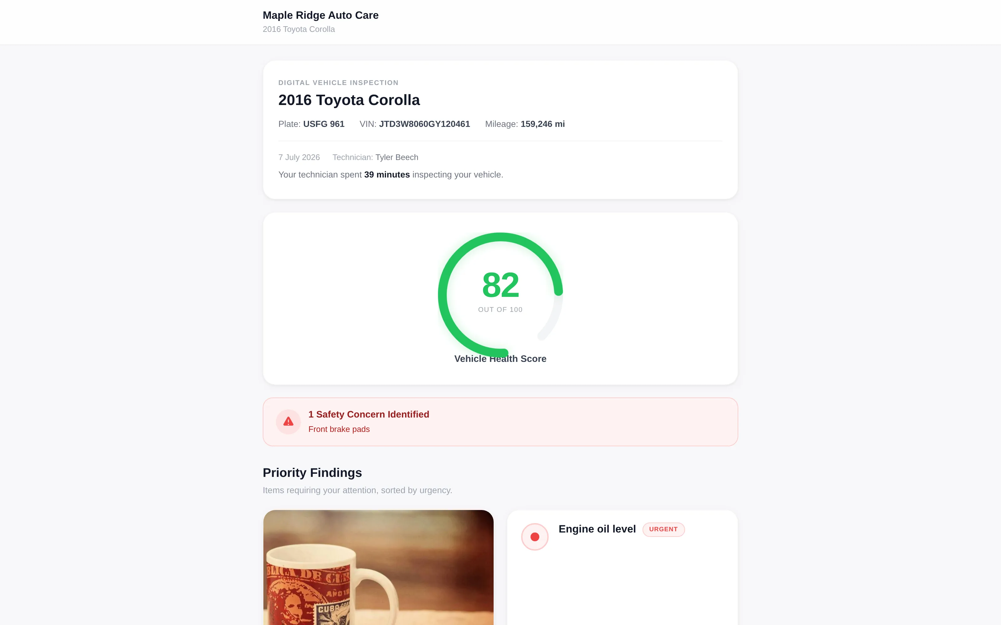 A customer-facing inspection report