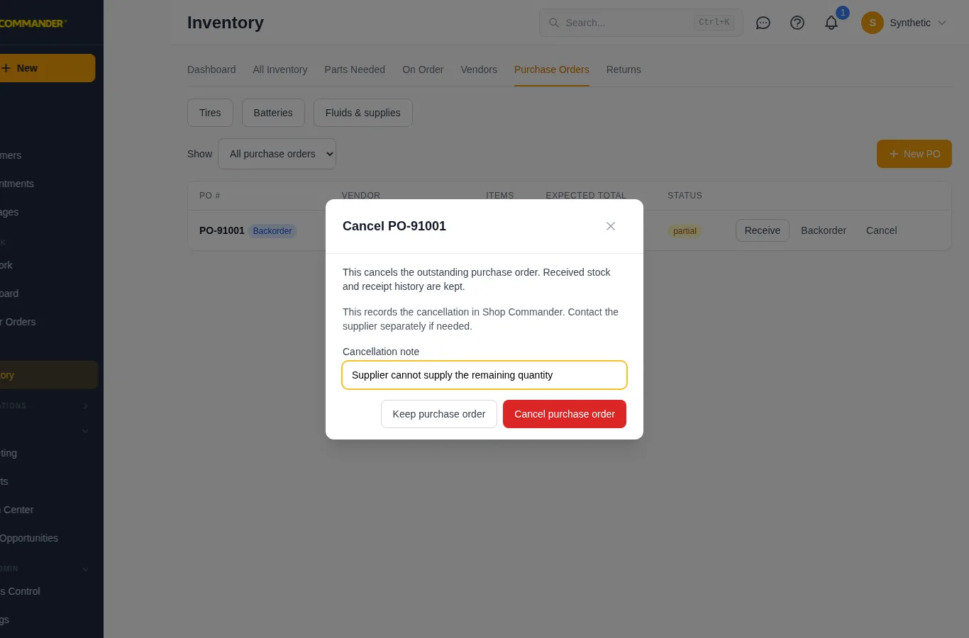 Review a purchase-order cancellation