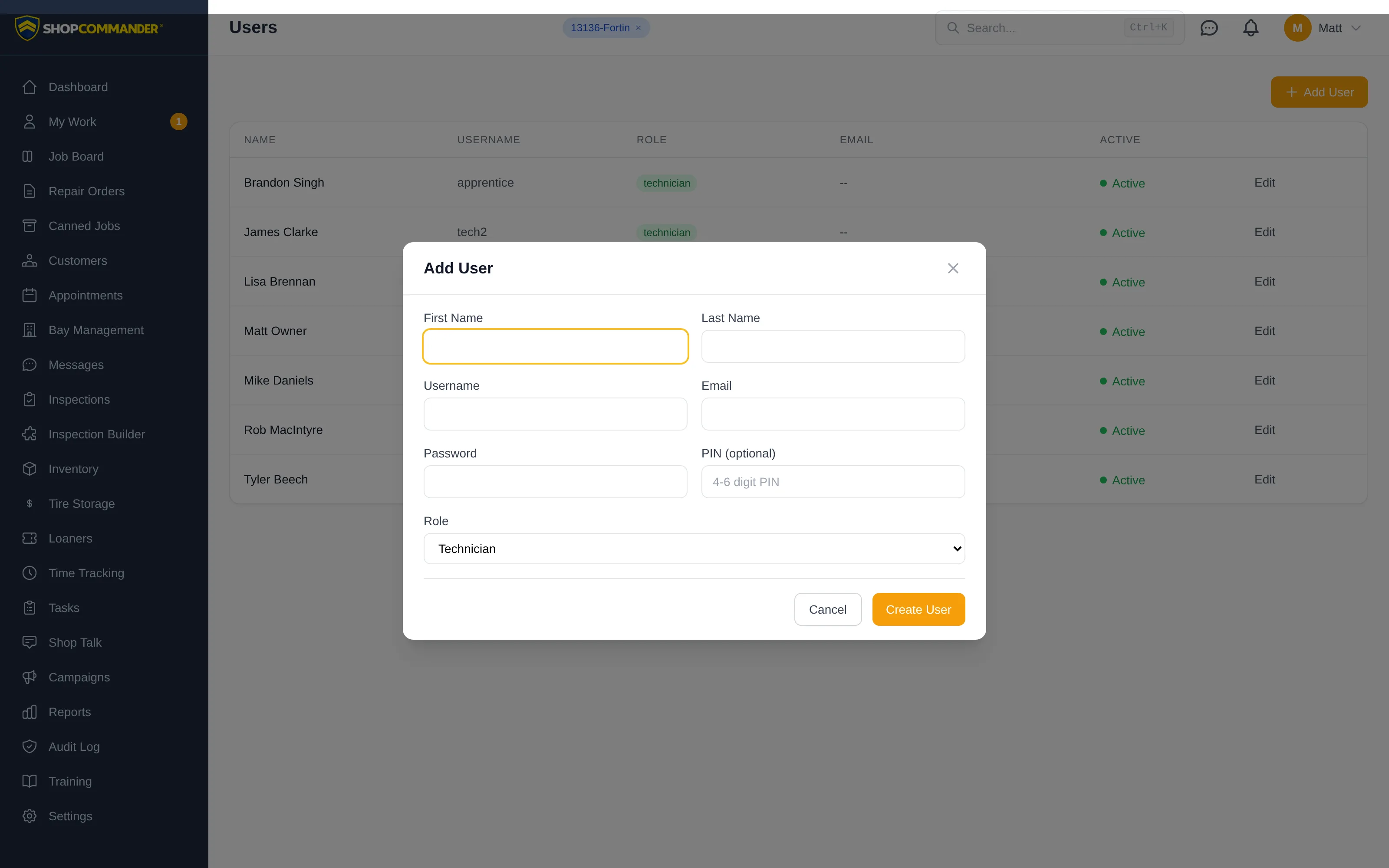 The Add User modal