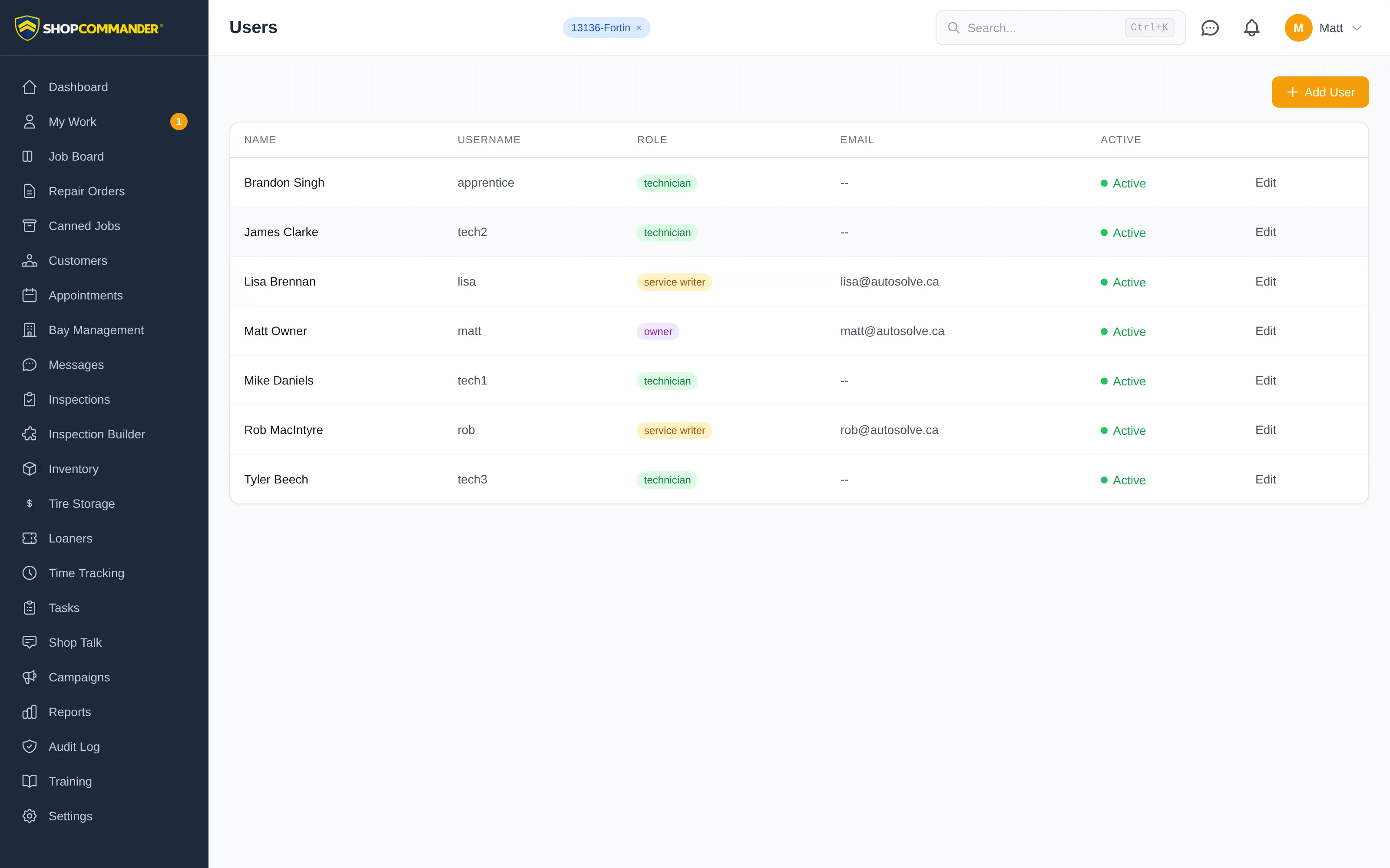 The Users page