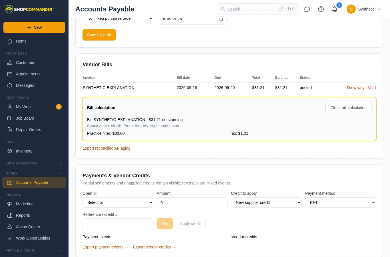 Trace a vendor-bill balance