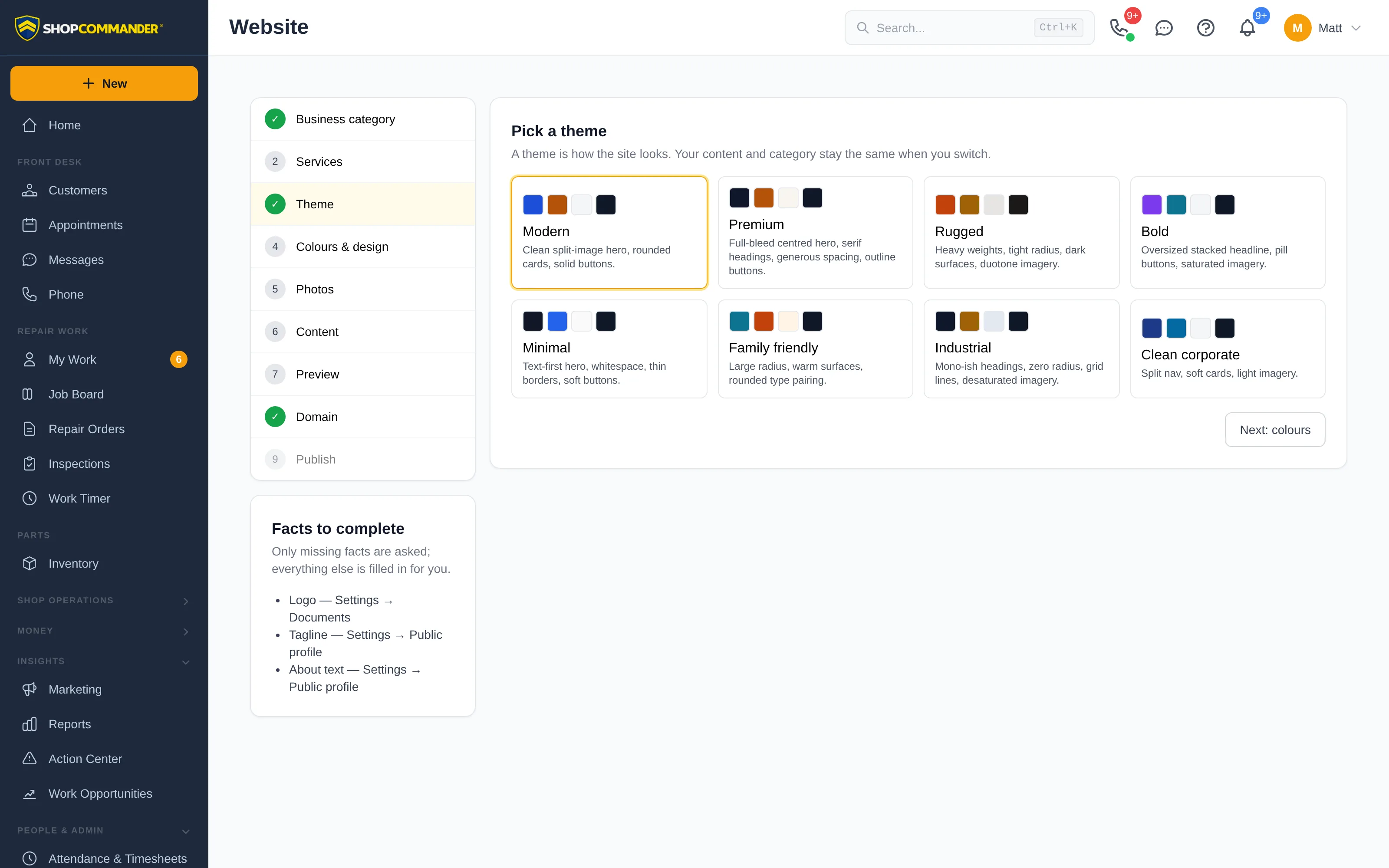 Website workspace