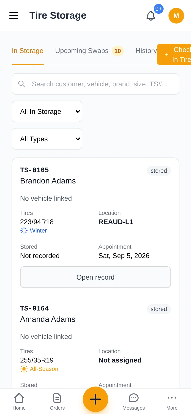 Tire Storage on phone