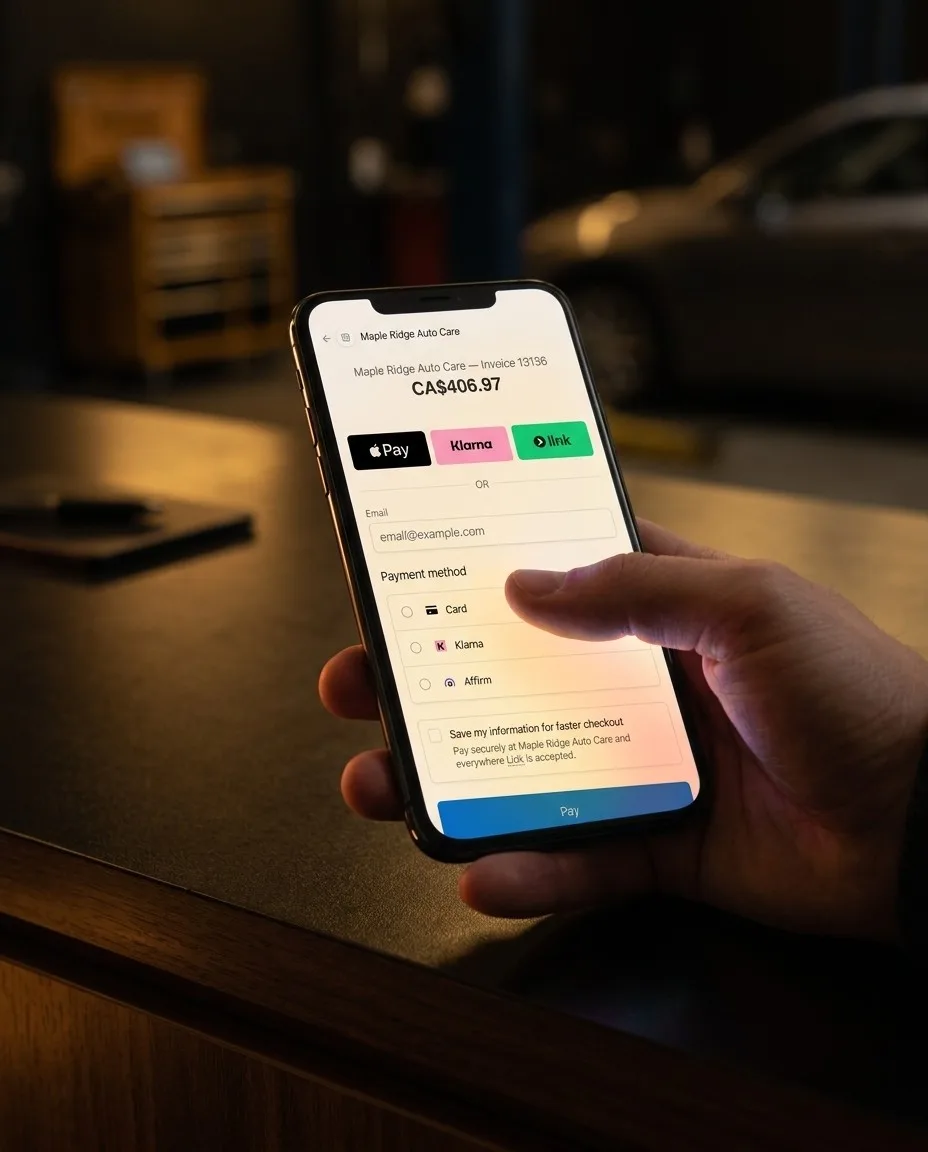 Customer paying an invoice by text-to-pay checkout on a phone
