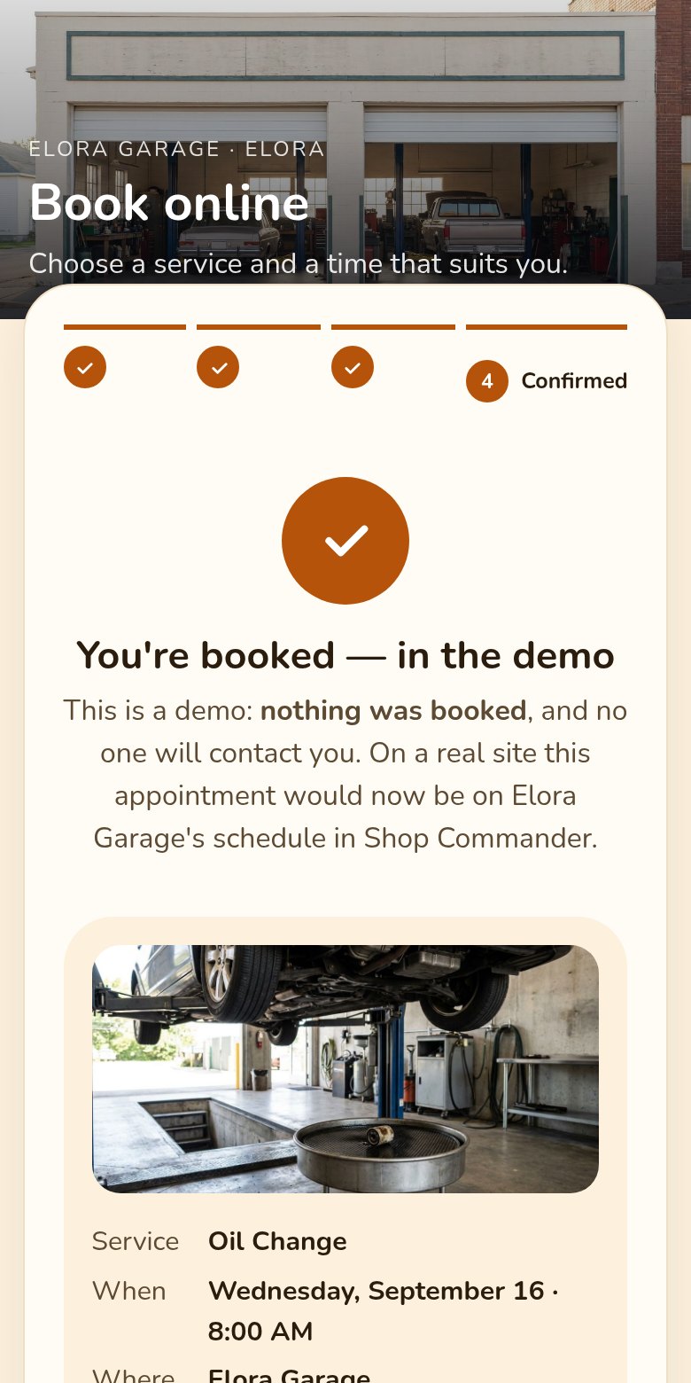 The booking page on a phone: confirmation